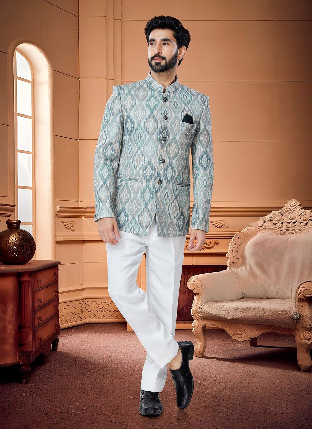 Fancy Work Handloom Cotton Multi Colour Jodhpuri Suit - M4334
