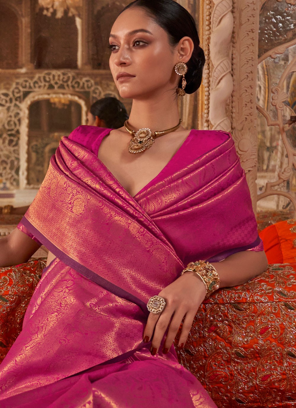 Magenta Handloom Silk Classic Saree Weaving Zari, Zari S16883