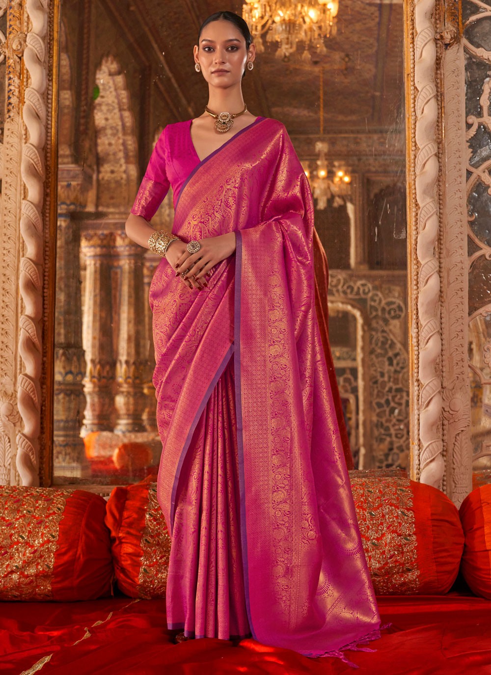 Magenta Handloom Silk Classic Saree Weaving Zari, Zari S16883