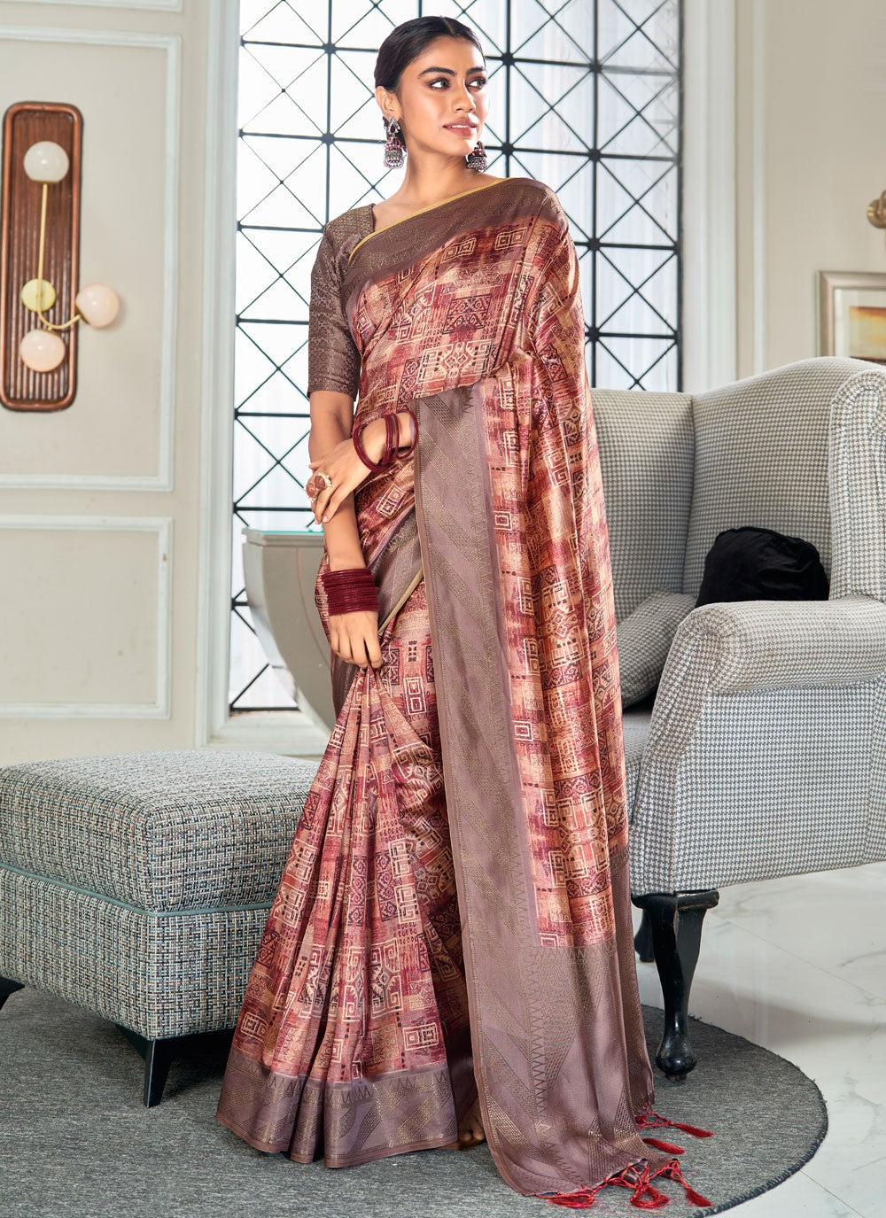 Weaving Zari Handloom Silk Pink Saree S14244