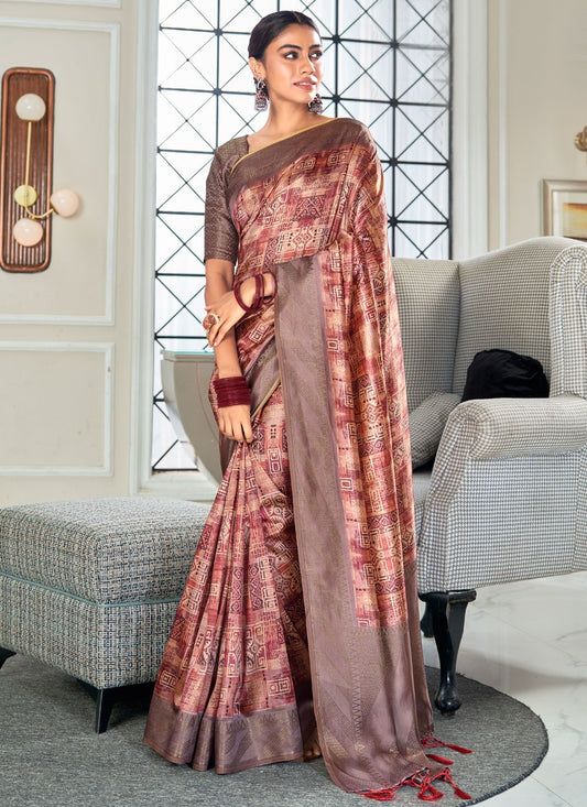 Weaving Zari Handloom Silk Pink Saree S14244