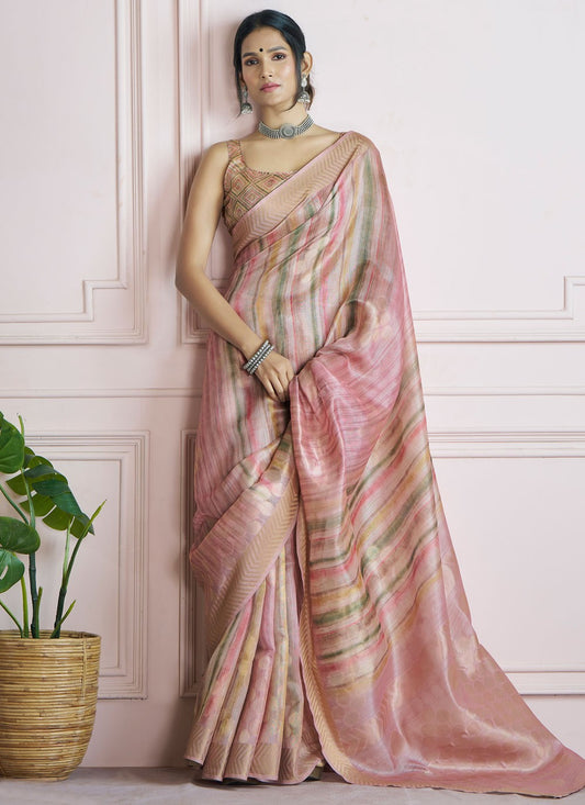 Border Work Handloom Silk Pink Saree S14828