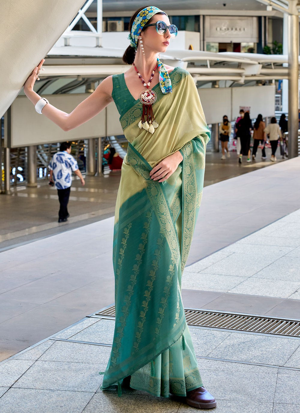Contemporary Jacquard Work Turquoise Handloom Silk S12661
