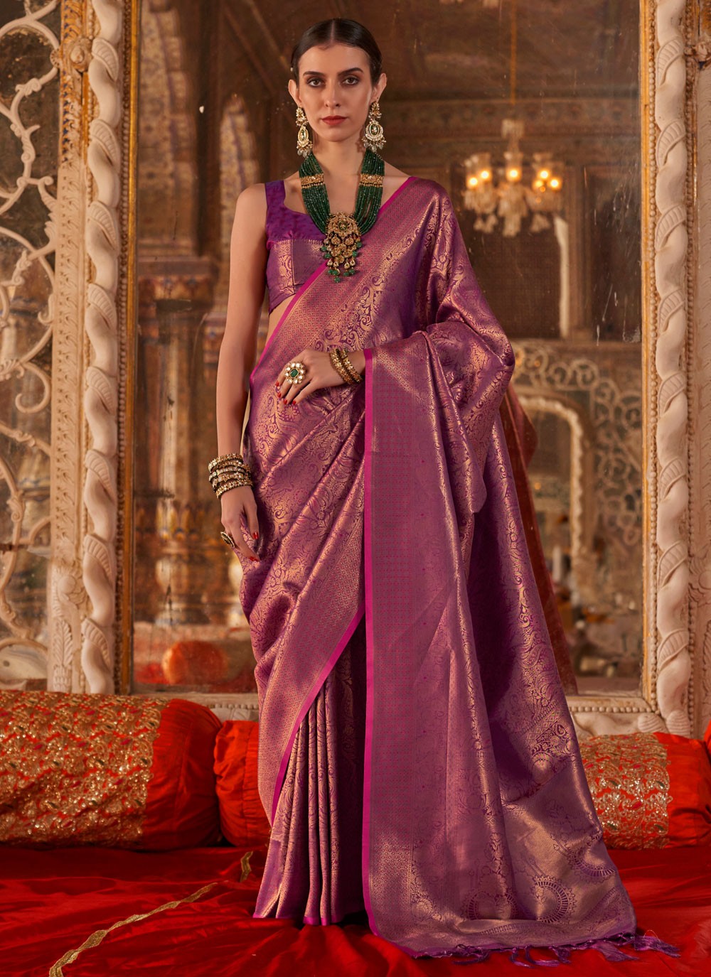 Purple Handloom Silk Designer Saree Weaving Zari, Zari S16885