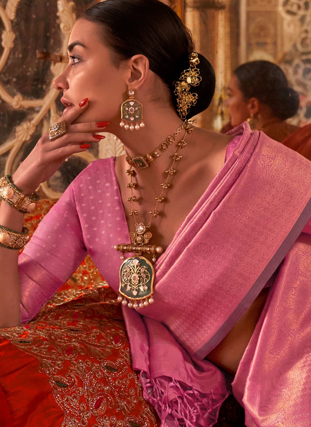 Pink Handloom Silk Traditional Saree Weaving Zari, Zari S16886