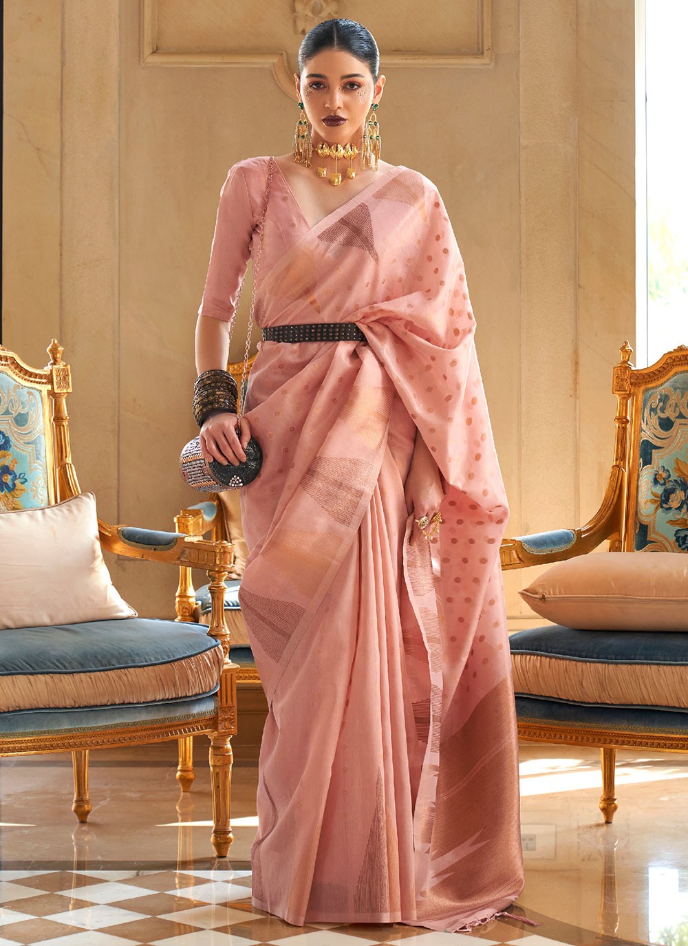 Contemporary Weaving Zari Handloom Silk, Tissue Saree - S2423
