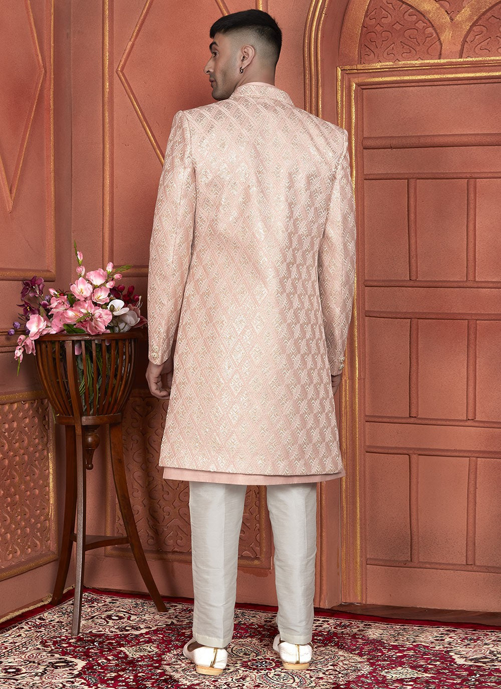 Embroidered Art Silk Peach Indo Western - M7354