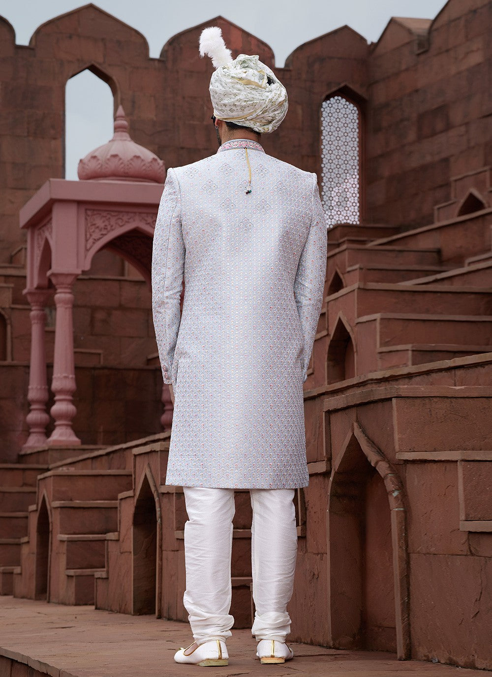 Embroidered Art Silk Blue, Grey Sherwani - M6521