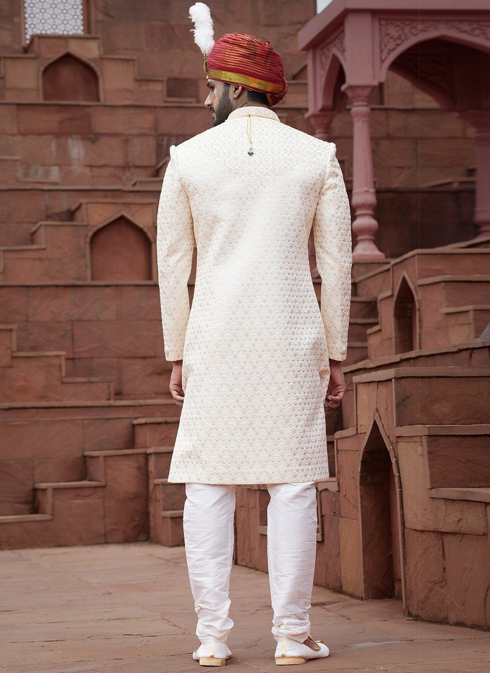 Embroidered Art Silk Cream Sherwani - M6505