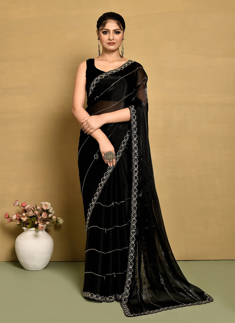 Classic Hand Embroidery Jimmy Chu Saree - S9269