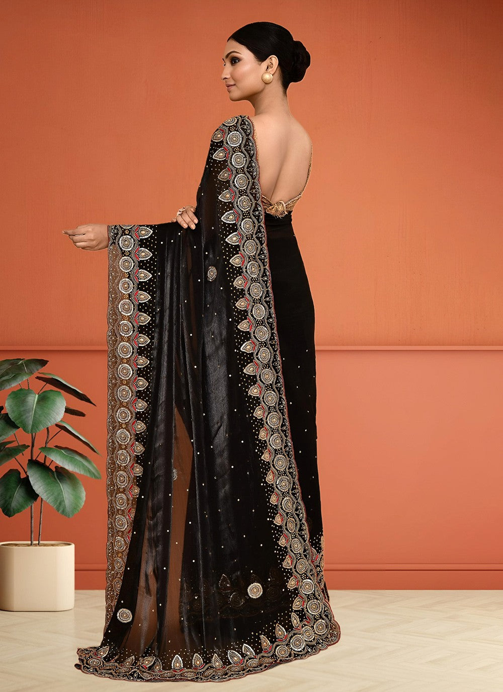 Hand Embroidery Jimmy Chu Black Saree S14274