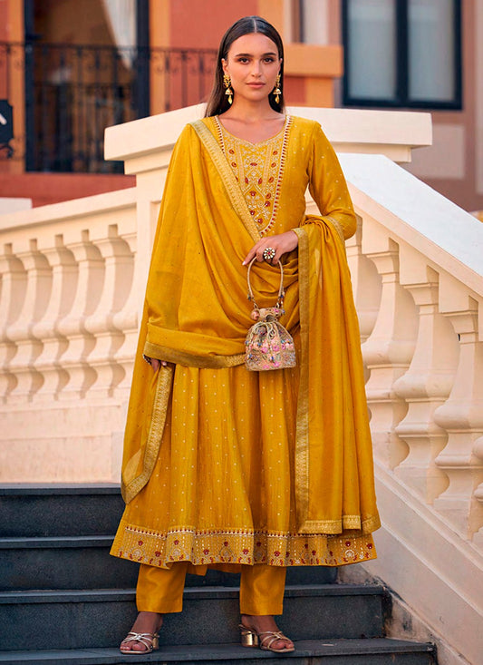 Anarkali Embroidered, Hand Embroidery Mustard T8170