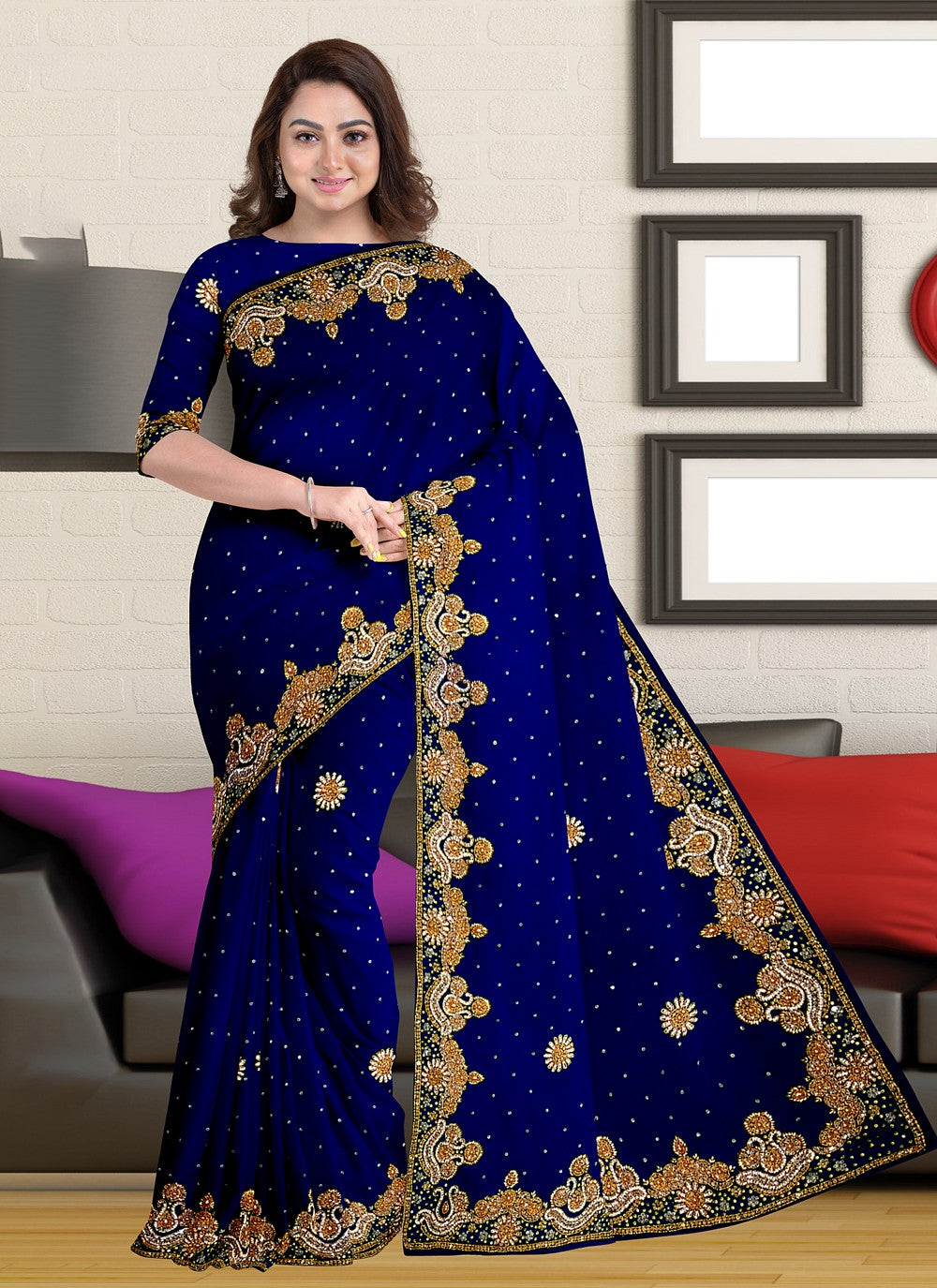 Classic Hand Embroidery Kanjivaram Silk Saree - S4109