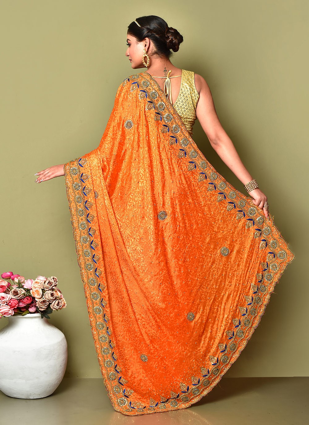 Traditional Hand Embroidery Jimmy Chu Saree - S9244