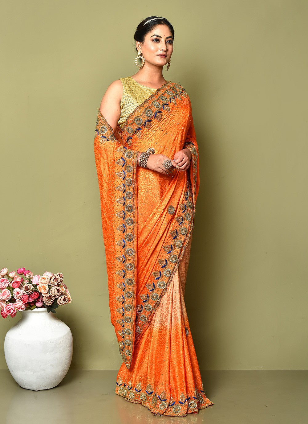 Traditional Hand Embroidery Jimmy Chu Saree - S9244