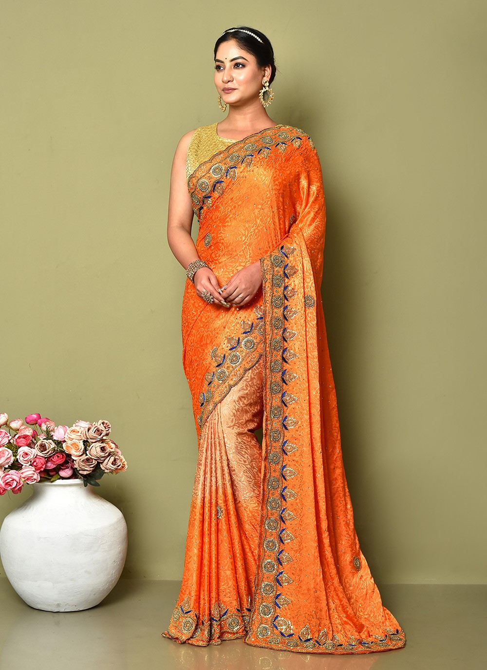 Traditional Hand Embroidery Jimmy Chu Saree - S9244