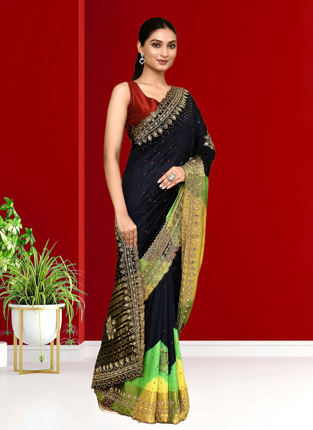 Hand Embroidery Kanjivaram Silk Black Saree S14282