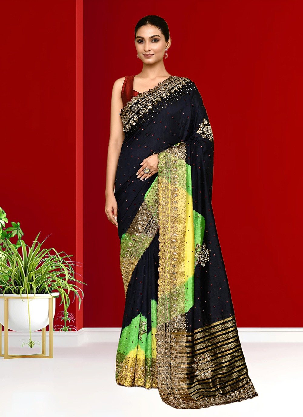 Hand Embroidery Kanjivaram Silk Black Saree S14282