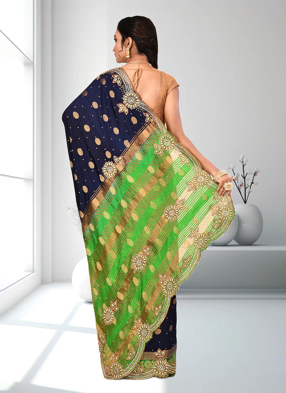 Classic Hand Embroidery Brasso Saree - S4738