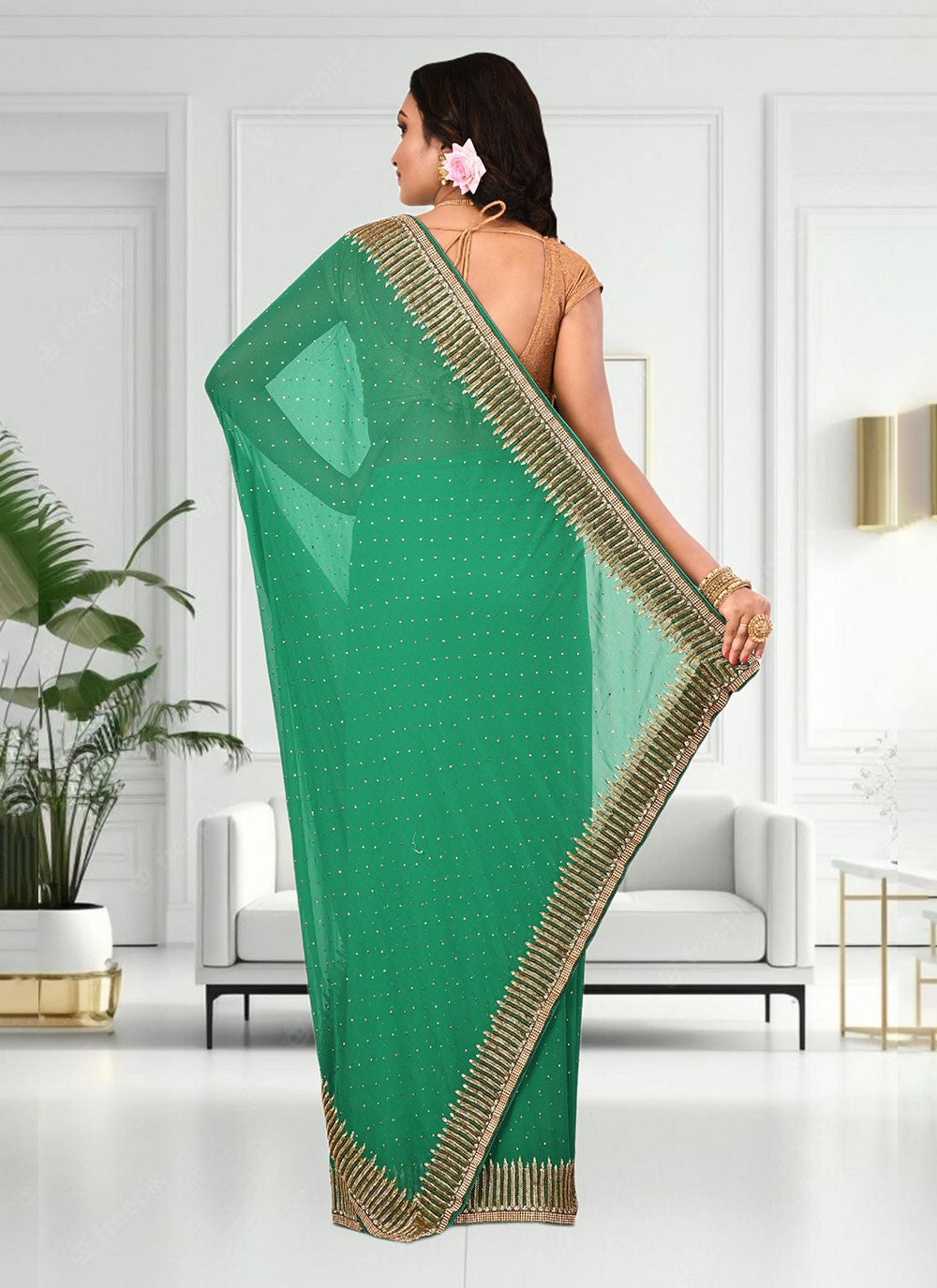 Classic Hand Embroidery Brasso Saree - S4738