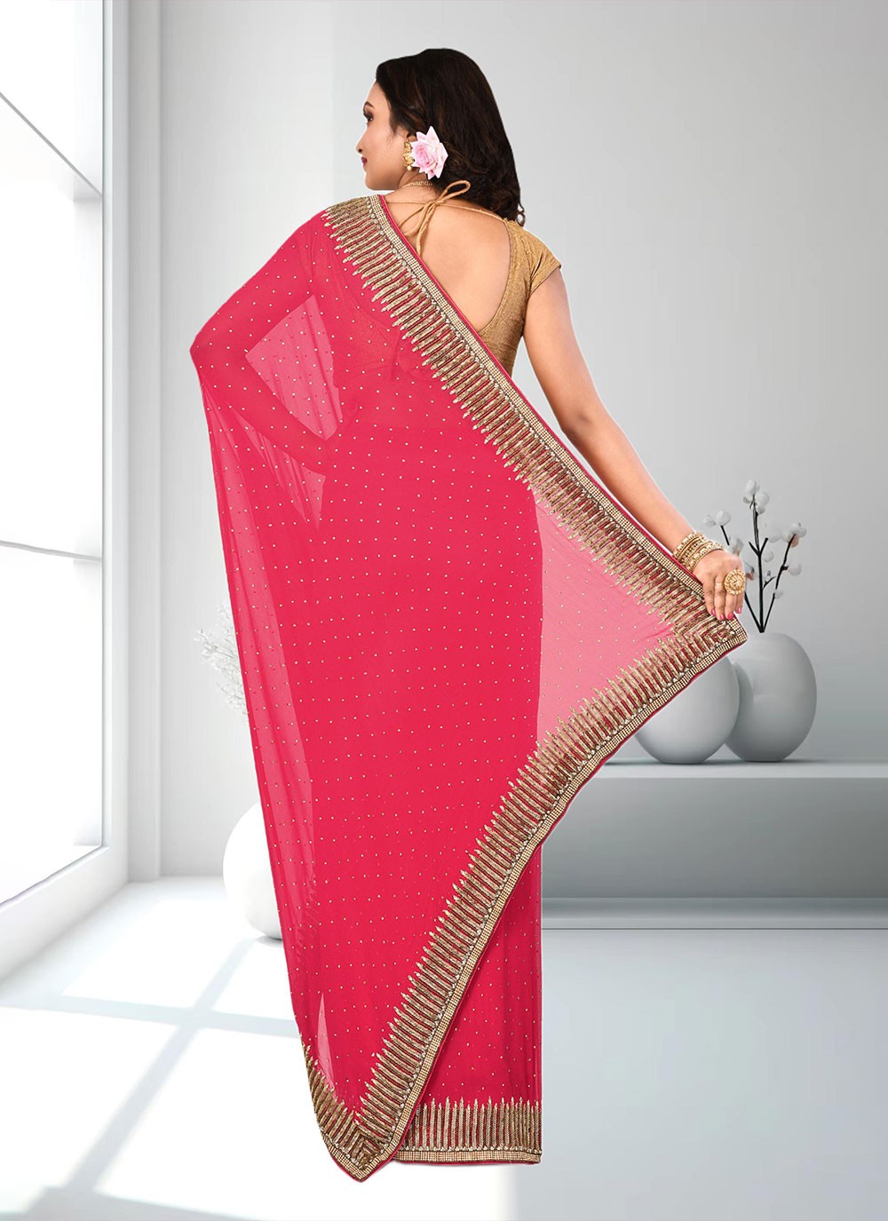 Classic Hand Embroidery Brasso Saree - S4738