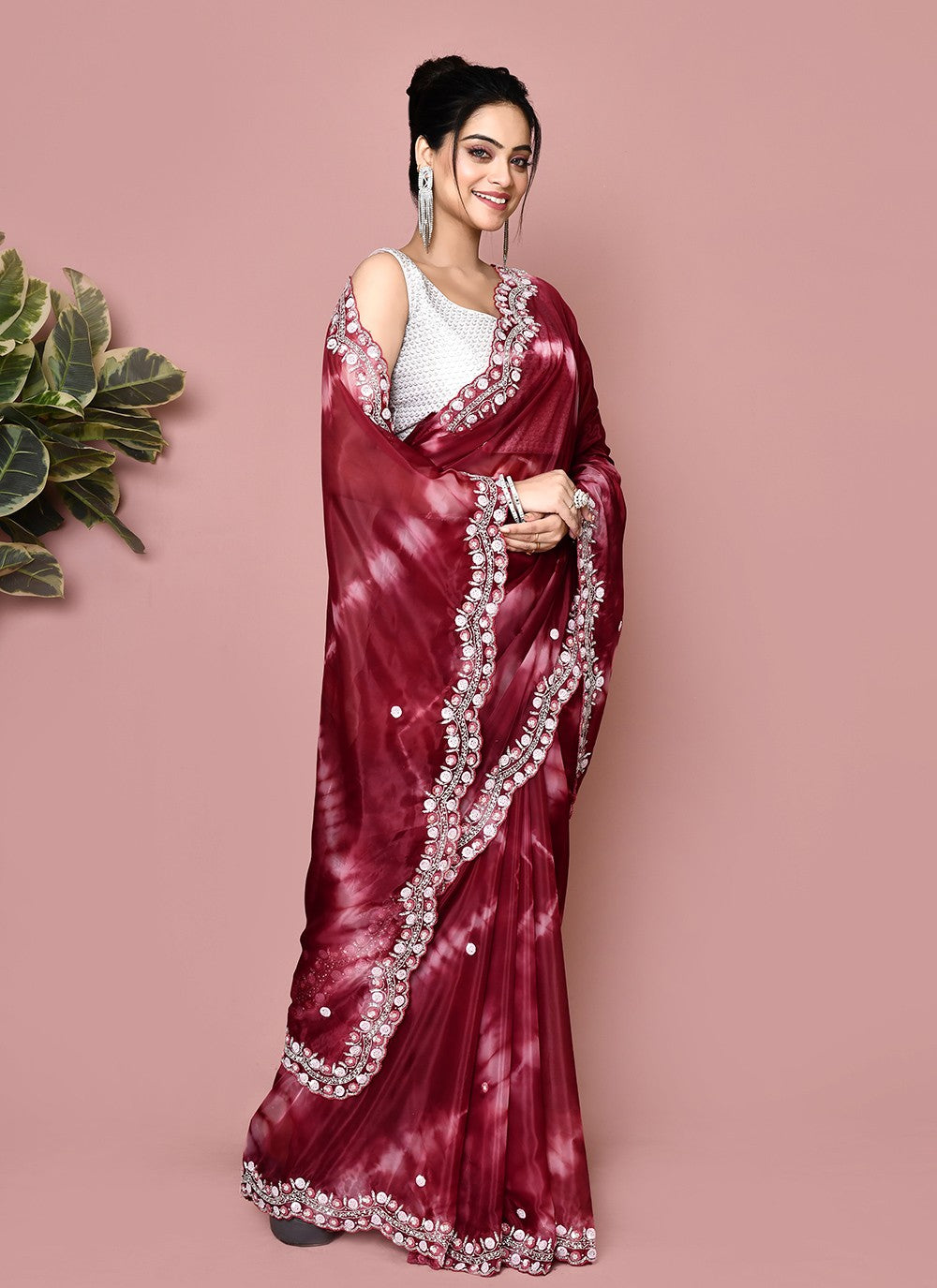 Classic Hand Embroidery Georgette Saree - S9372