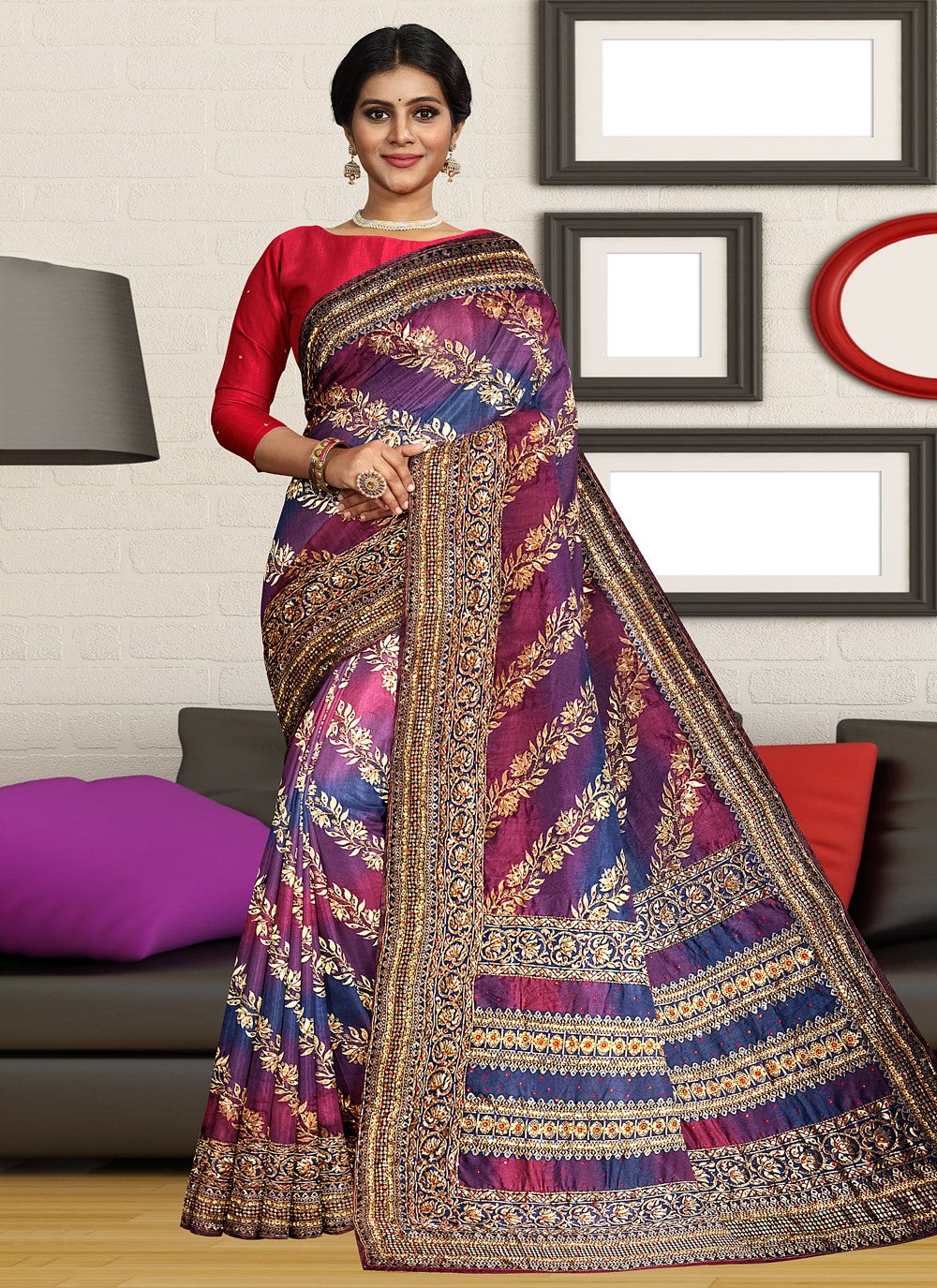 Classic Hand Embroidery Kanjivaram Silk Saree - S4109