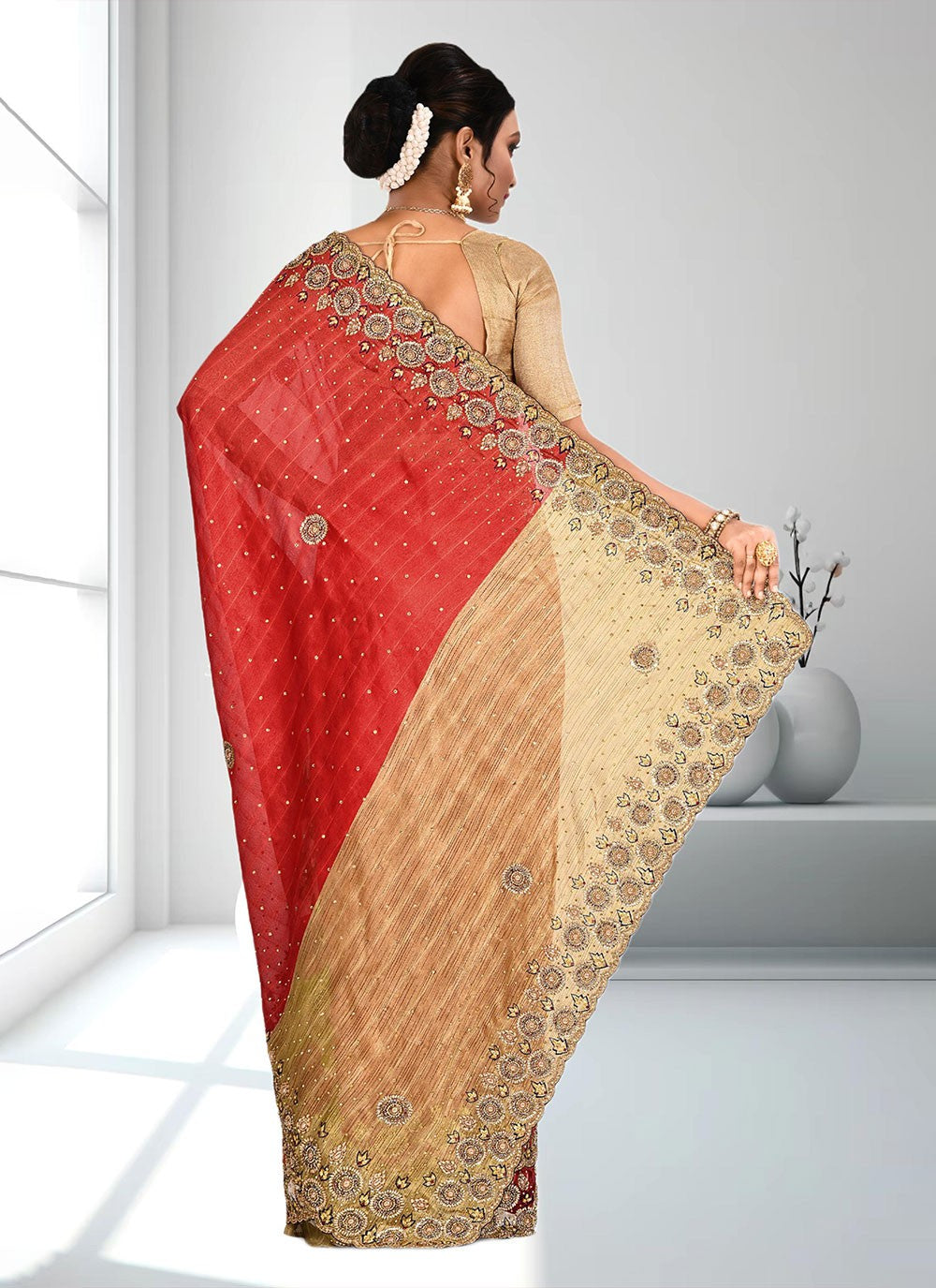 Classic Hand Embroidery Brasso Saree - S4738