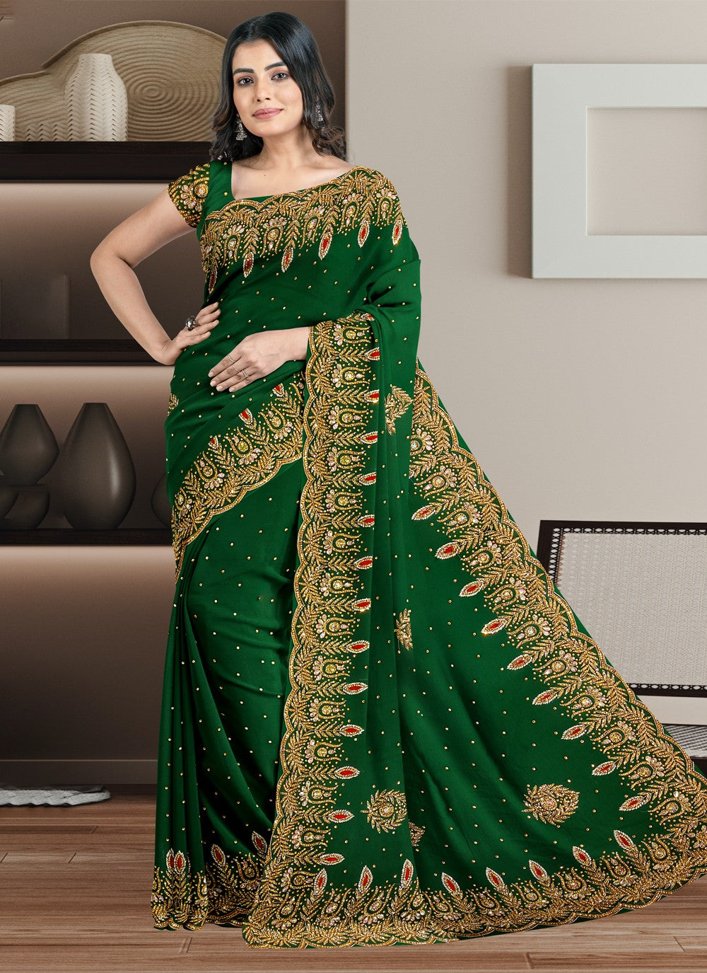 Classic Hand Embroidery Kanjivaram Silk Saree - S4109