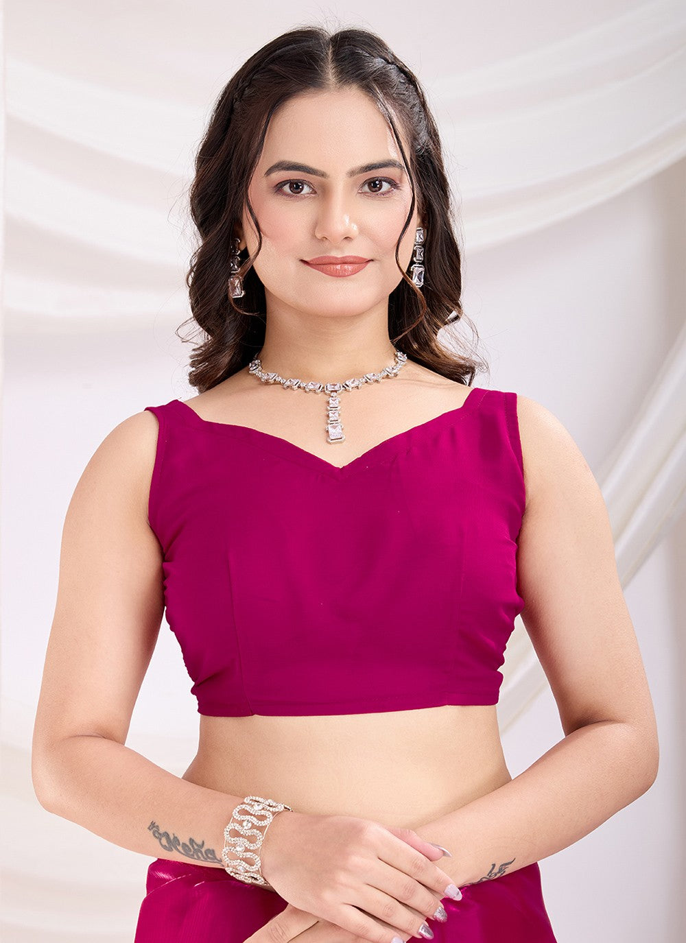 Embroidered Jimmy Chu Hot Pink Saree S14092