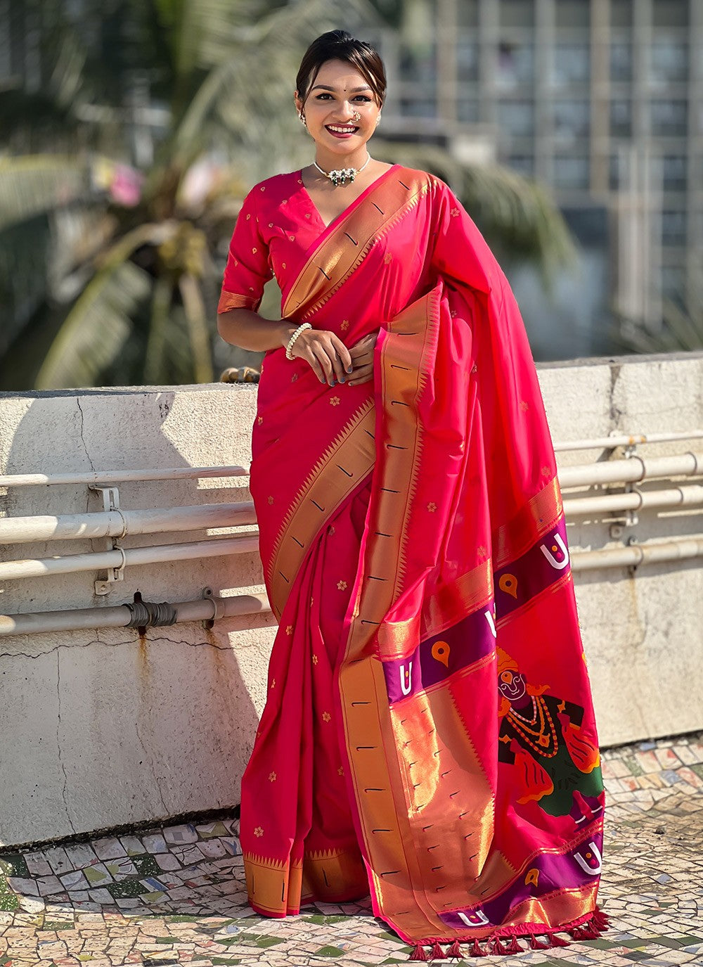 Classic Saree Woven Hot Pink Silk S12615