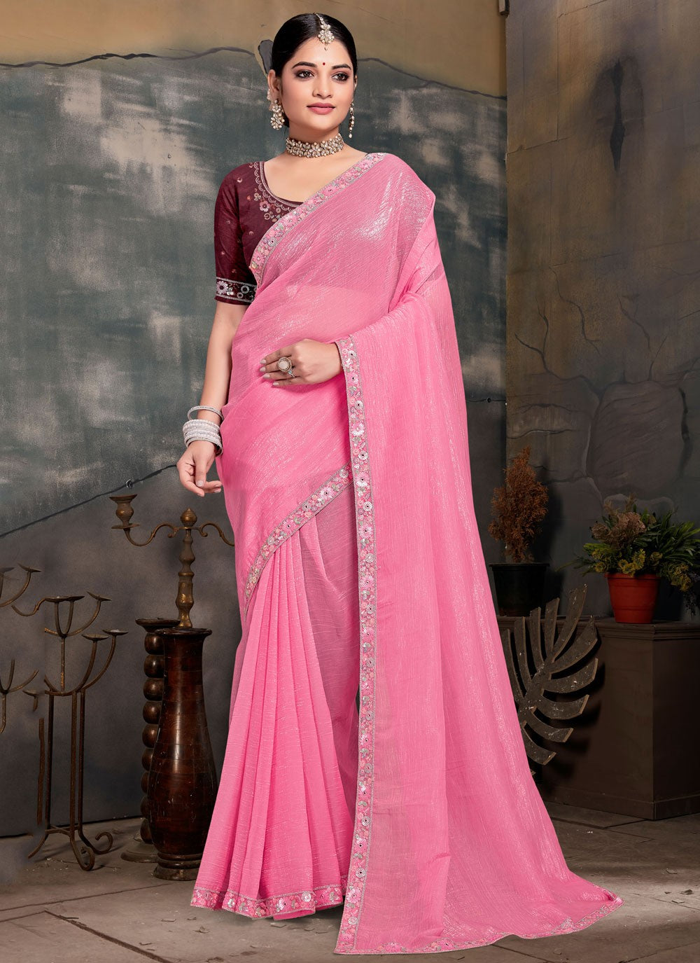 Trendy Saree Cord Hot Pink Silk Saree S13099