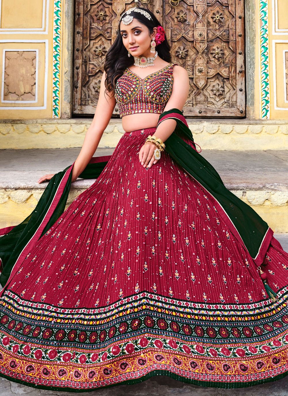 Digital Print Chinon Readymade Lehenga Choli - L2473