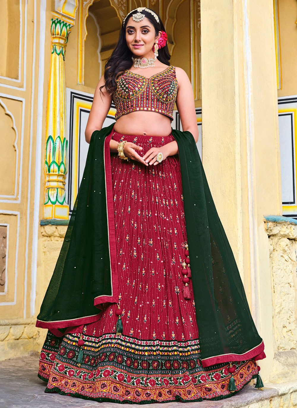 Digital Print Chinon Readymade Lehenga Choli - L2473