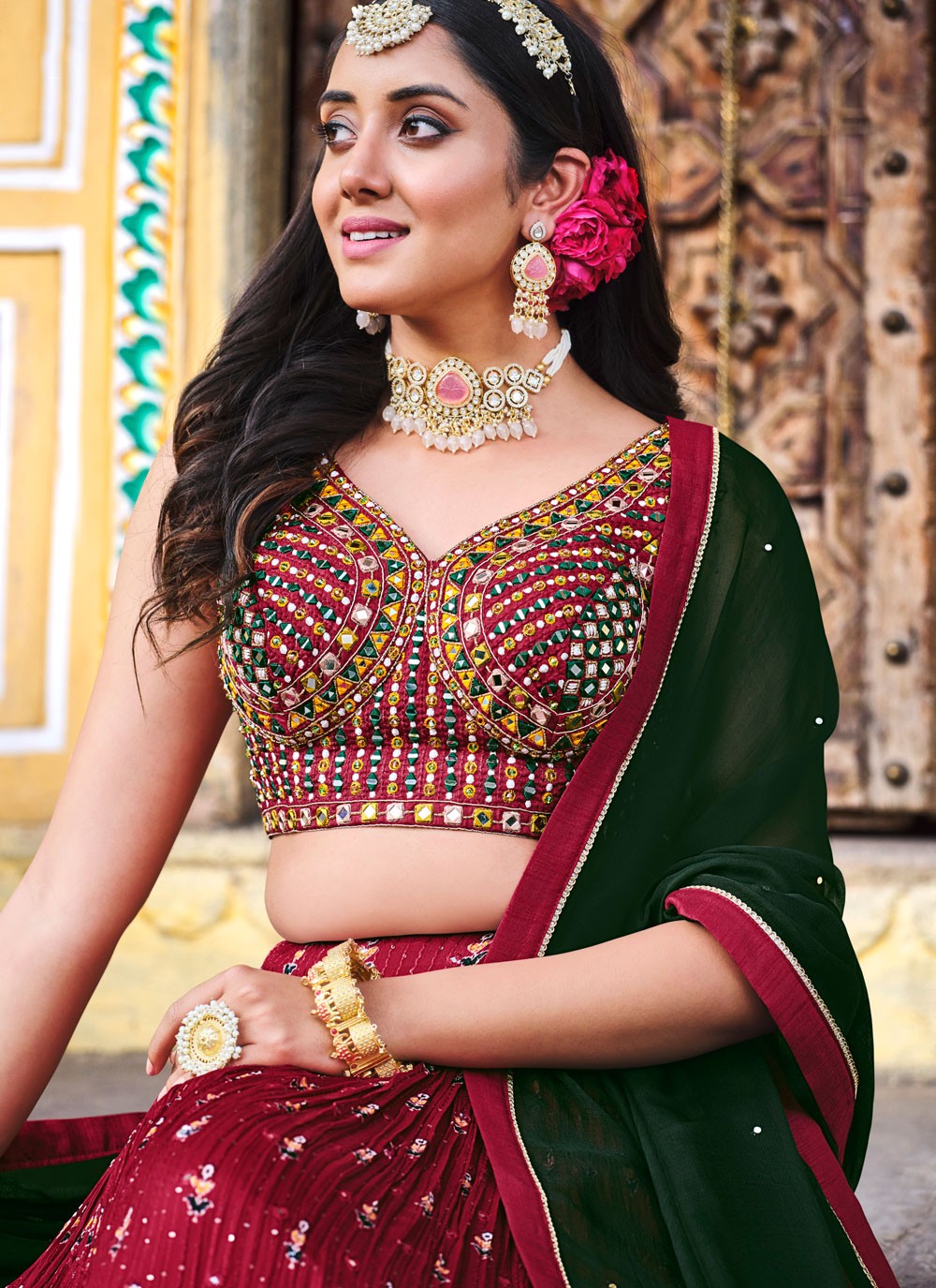 Digital Print Chinon Readymade Lehenga Choli - L2473