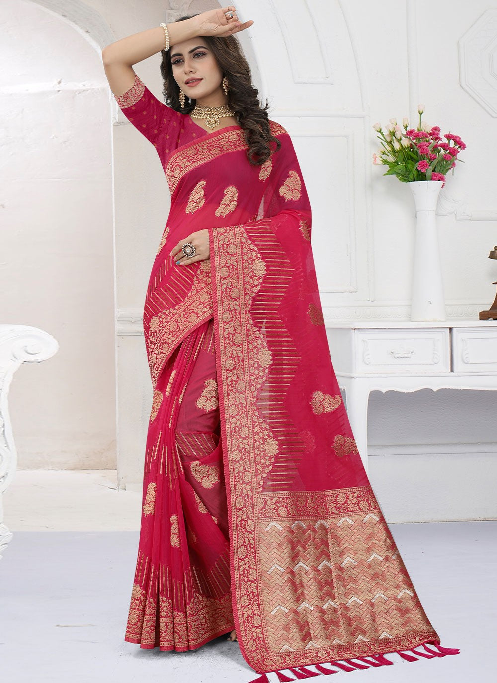 Saree Buttis Organza, Viscose Saree - S2479