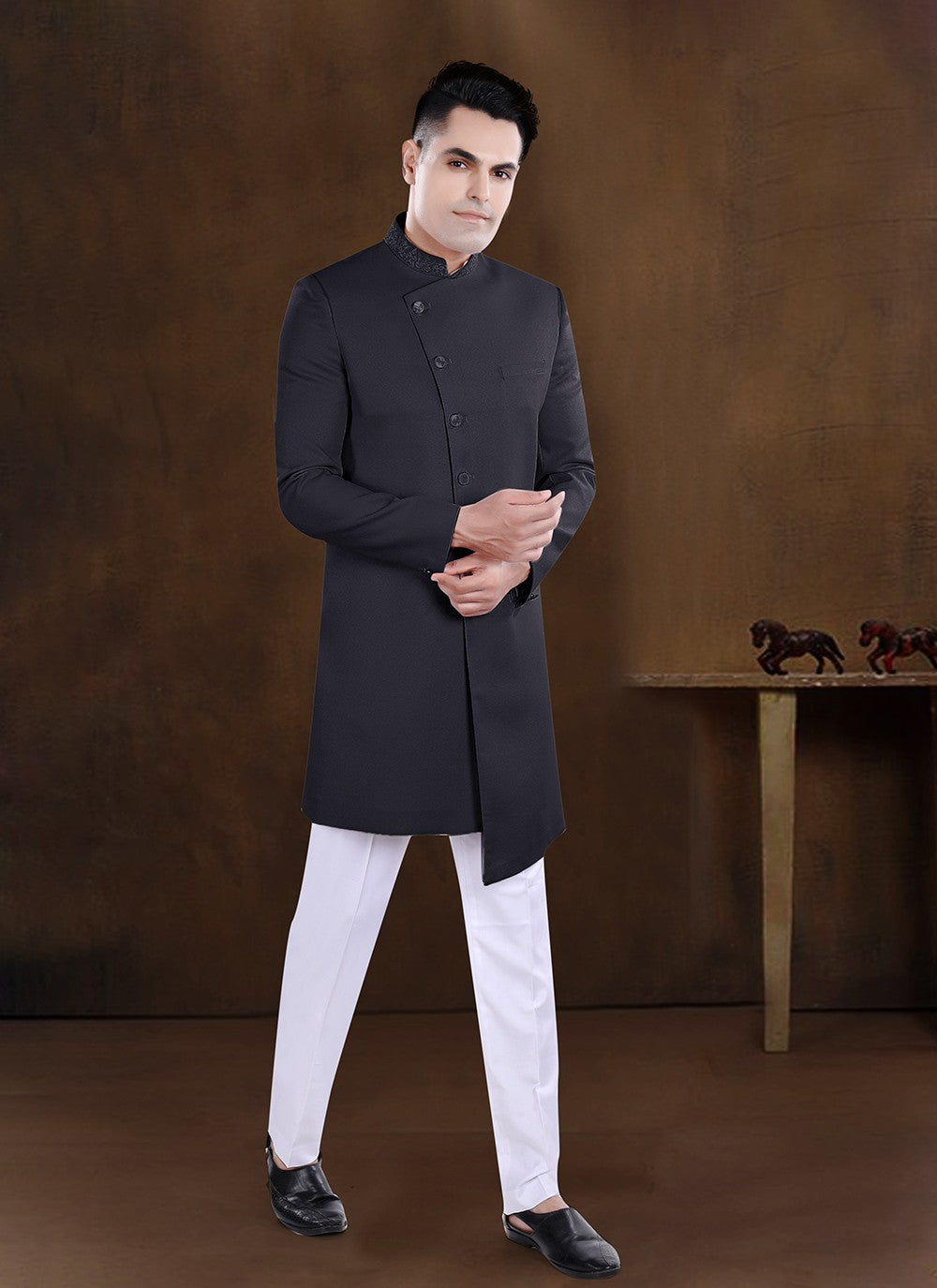 Embroidered Imported Black Indo Western - M8202