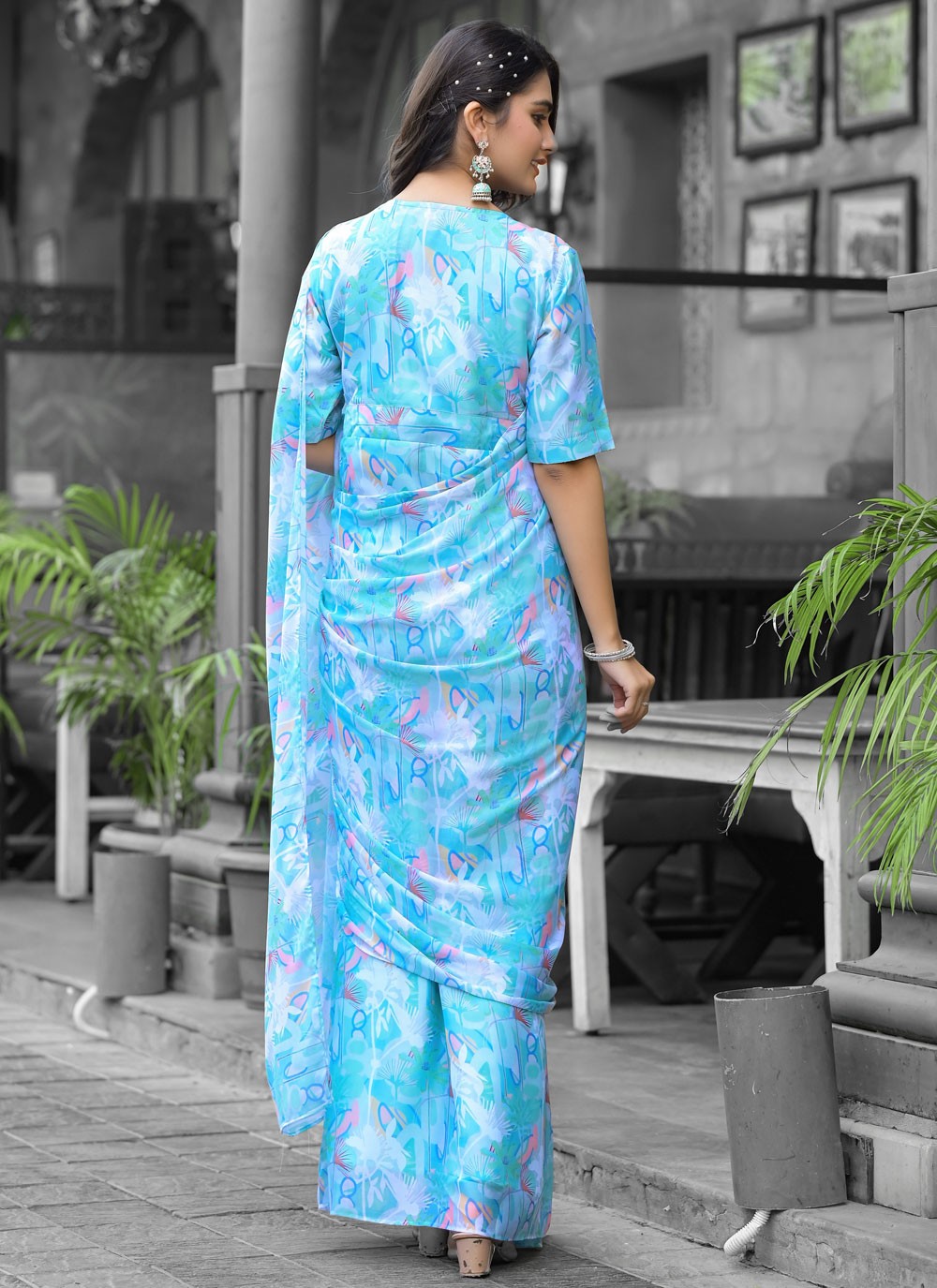 Digital Print Georgette Blue Saree S14538