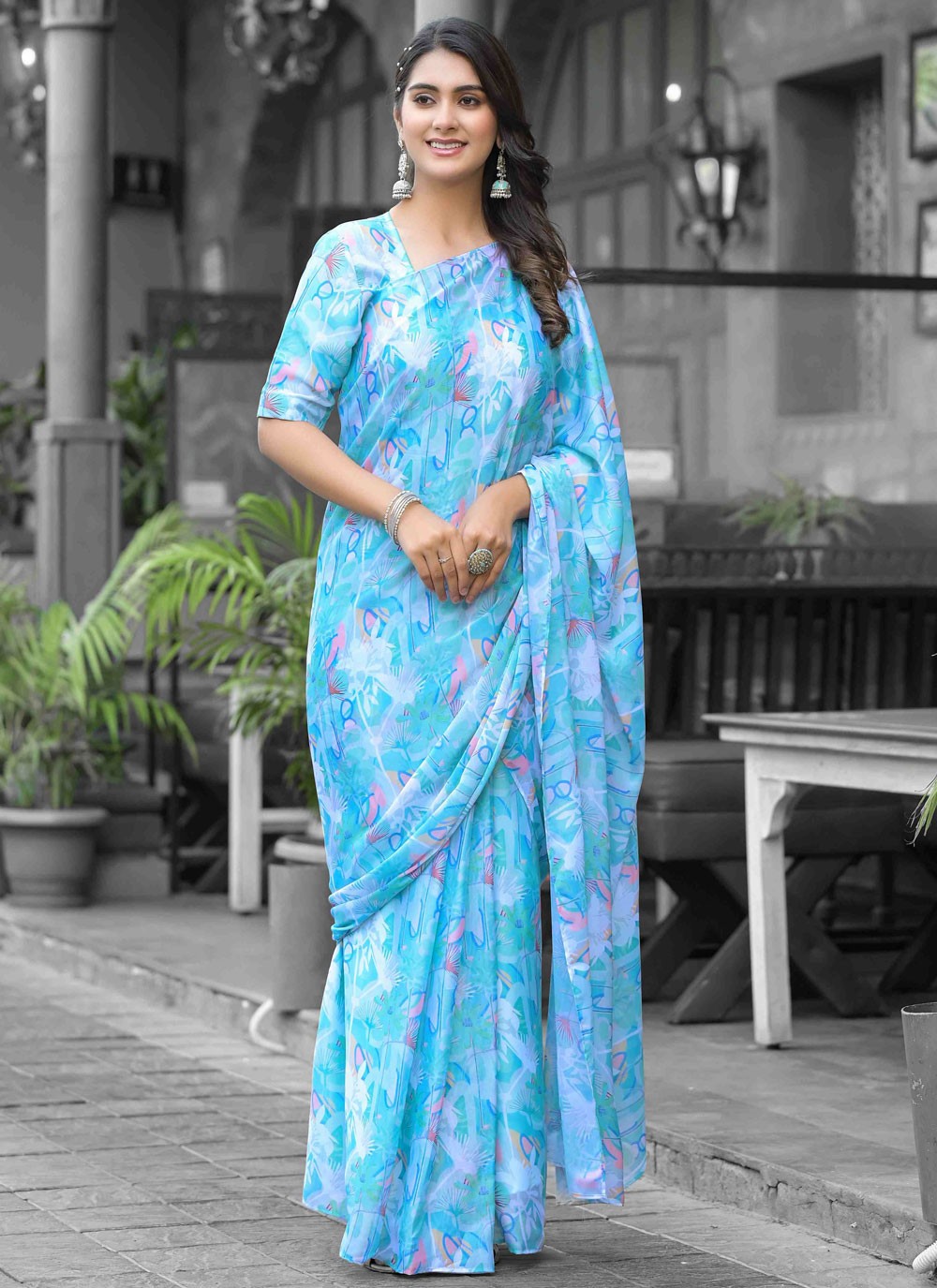 Digital Print Georgette Blue Saree S14538