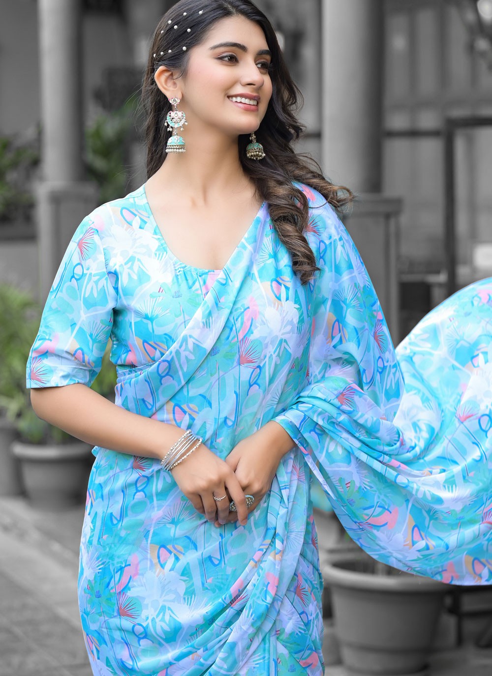 Digital Print Georgette Blue Saree S14538