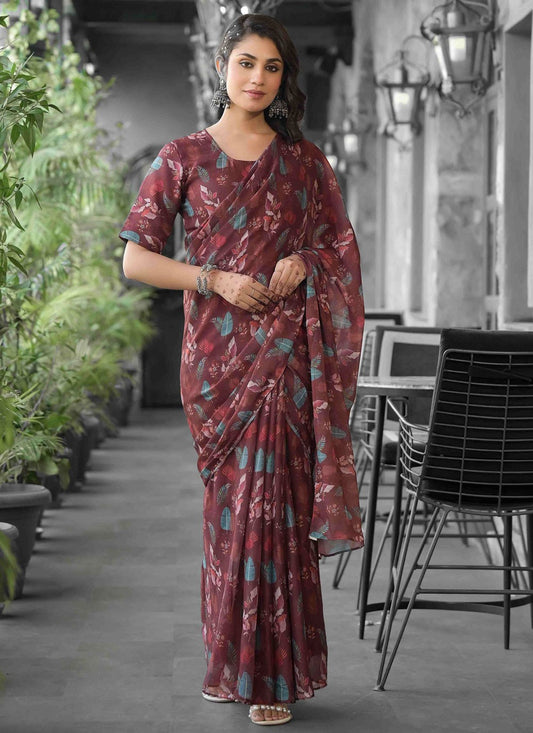 Digital Print Georgette Brown Saree S14544