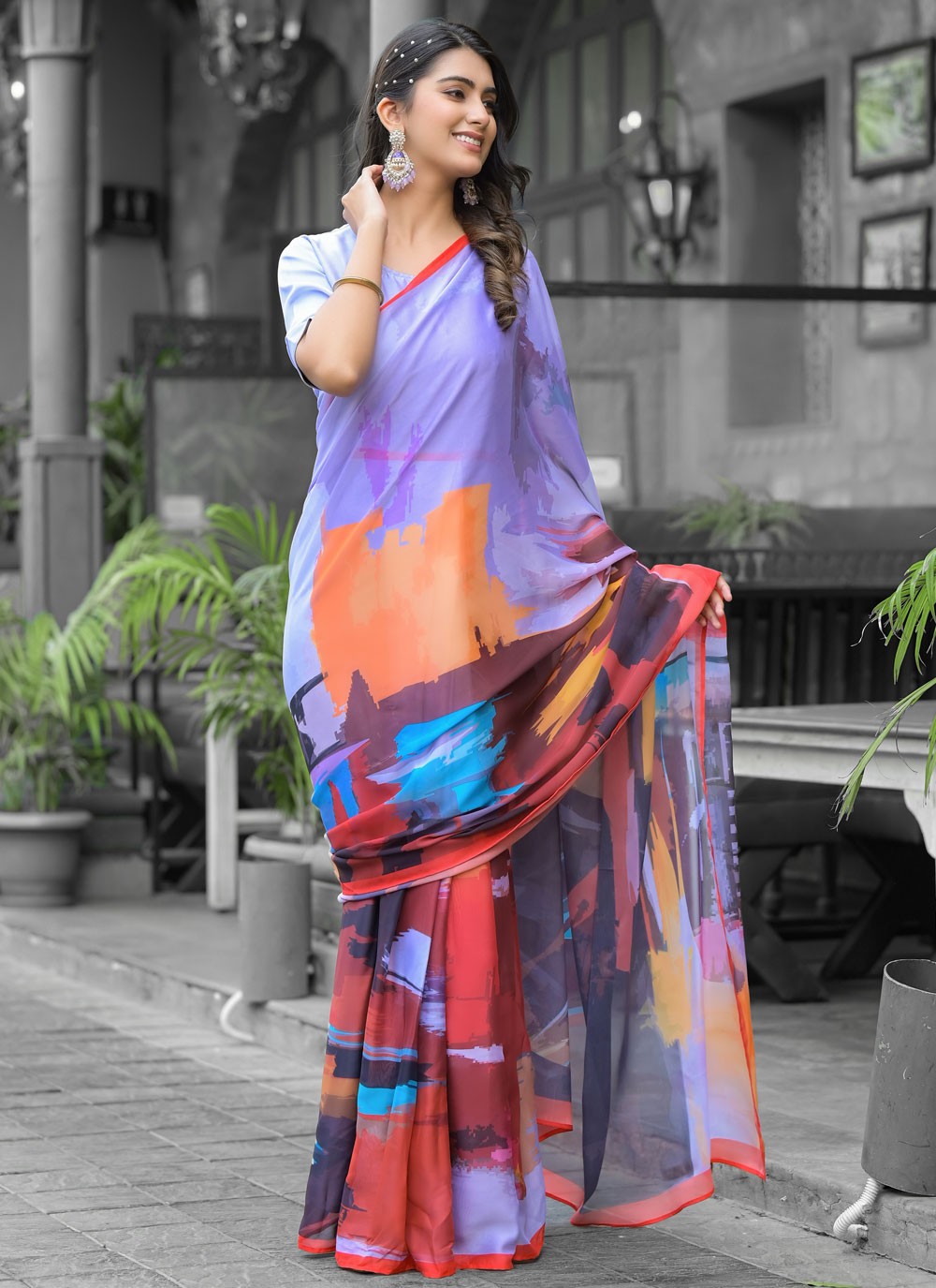 Digital Print Georgette Multi Colour Saree S14542