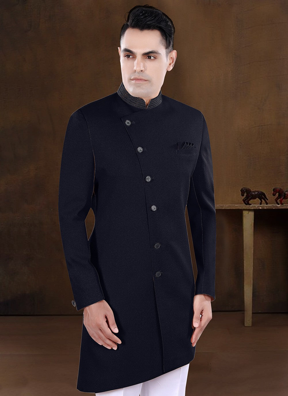 Embroidered Imported Navy Blue Indo Western - M8231