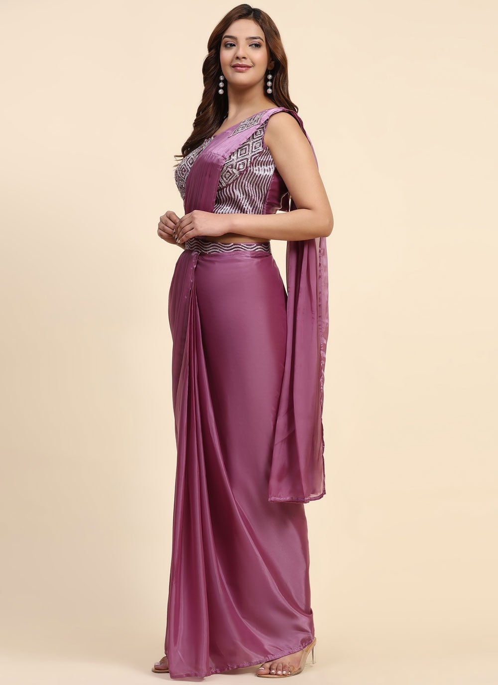 Trendy Embroidered Imported, Satin Saree - S5398