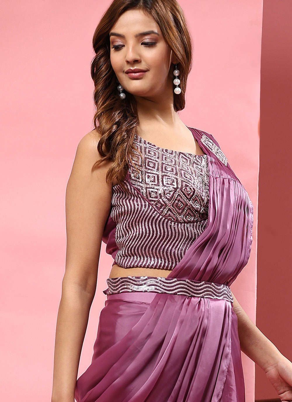 Trendy Embroidered Imported, Satin Saree - S5398