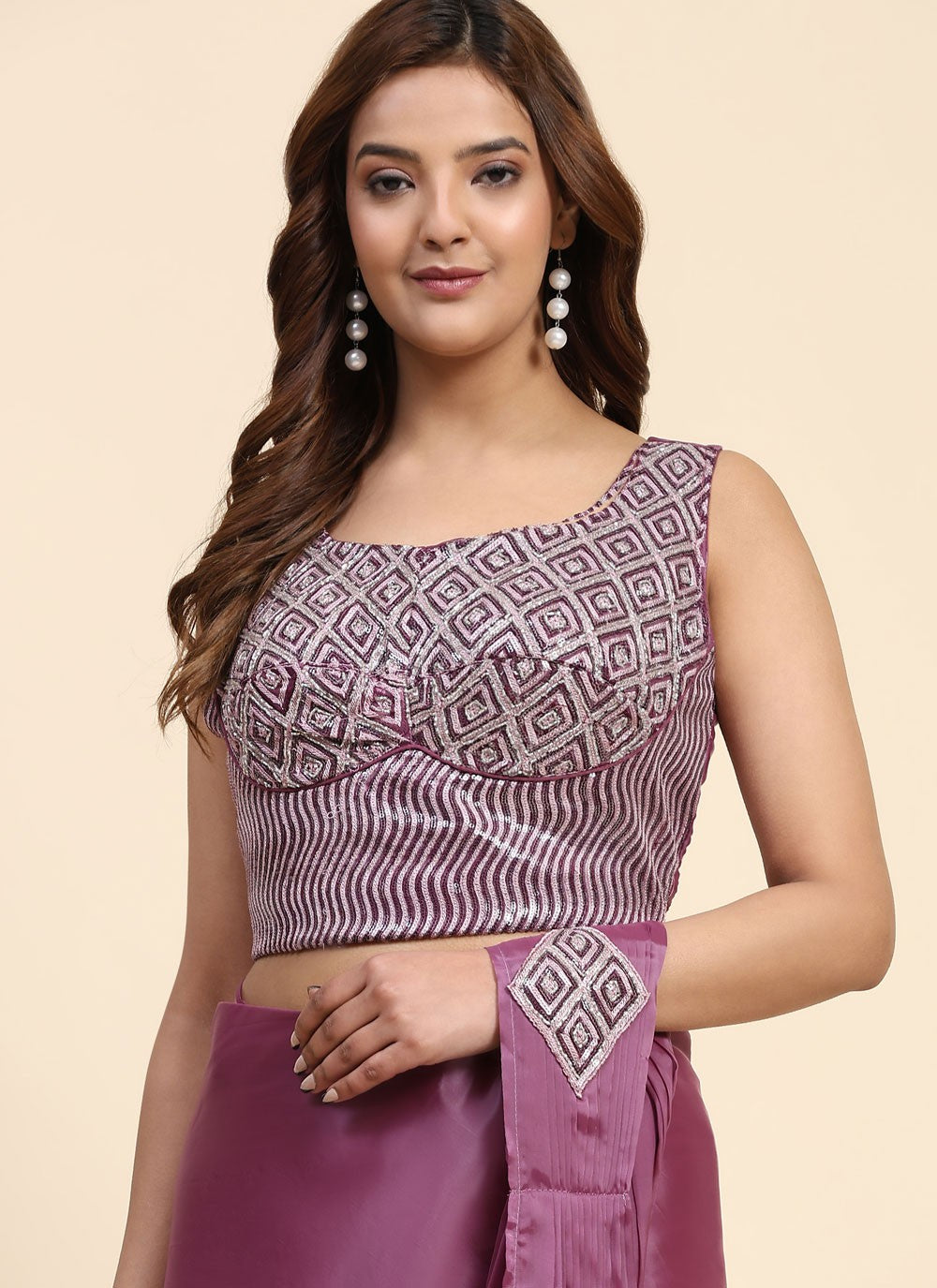 Trendy Embroidered Imported, Satin Saree - S5398