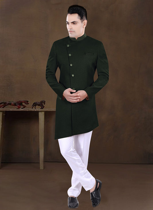Embroidered Imported Green Indo Western - M8203