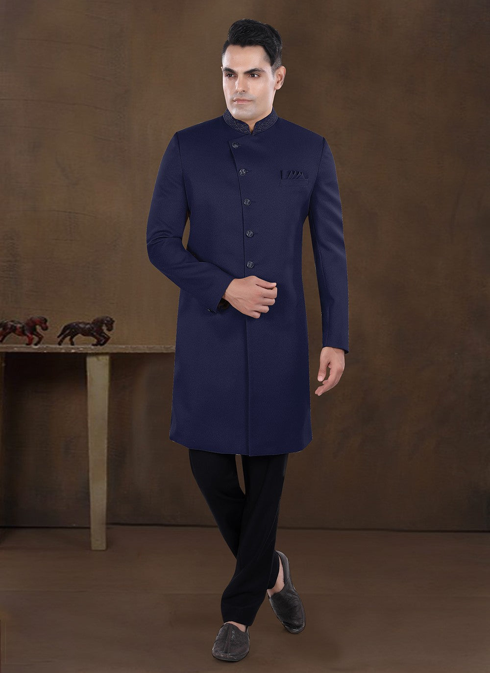 Embroidered Imported Navy Blue Indo Western - M8206