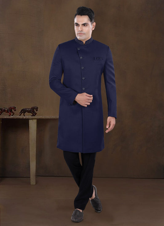 Embroidered Imported Navy Blue Indo Western - M8206