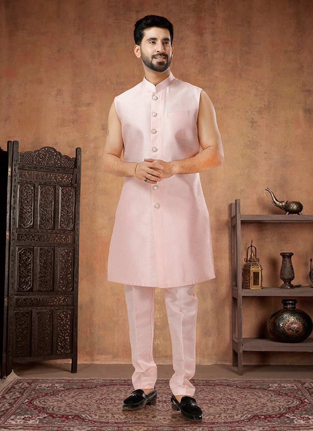 Embroidered Cotton , Silk Pink, Purple Indo Western - M7034